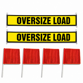 2 Pack 18" x 84" Mesh Oversize Load Banner & 4 Pack Safety Flag with Dowel Bundle