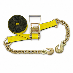 4-Inch x 30 ft Winch Strap with Chain Anchor (Yellow)
