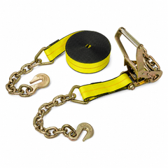 4-Inch x 30 ft Winch Strap with Chain Anchor (Yellow)