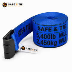 4-Inch x 30 ft Premium Strap with Flat Hooks (Blue) - 5,400 LBS WLL