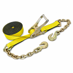 4-Inch x 30 ft Winch Strap with Chain Anchor (Yellow)