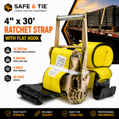 4-Inch x 30 ft Ratchet Strap with Flat Hook