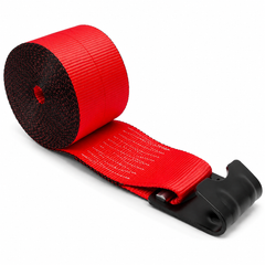 4-Inch x 30 ft Premium Strap with Flat Hooks (Red) - 5,400 LBS WLL