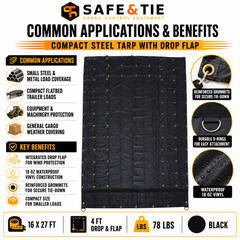 16 x 27 ft Flatbed Steel Tarp with 4 ft Drop and Flap