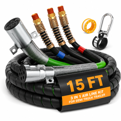 Semi Truck Air Lines Kit 3IN1 Trailer Cord and Air Brake Hoses Assembly Without Rubber Gladhand Handles for Semi Truck Trailer Tractor