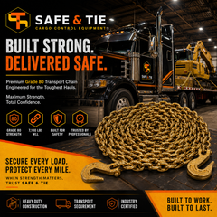 3/8-Inch x 20 ft G80 Transport Binder Chain with Grab Hooks - 7,100 LBS WLL