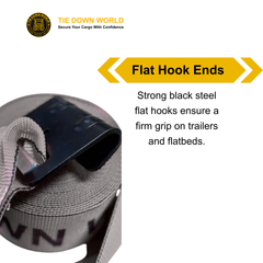 4 Pack 4" x 30' Premium Strap with Flat Hooks (Grey) – 5,400 LBS WLL