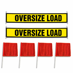 2 Pack 18" x 84" Mesh Oversize Load Banner & 4 Pack Safety Flag with Dowel Bundle