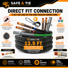 Semi Truck Air Lines Kit 3IN1 Trailer Cord and Air Brake Hoses Assembly Without Rubber Gladhand Handles for Semi Truck Trailer Tractor