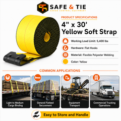 STRAP 4X30 WITH FLAT HOOK 5400LB YELLOW SOFT STRAP