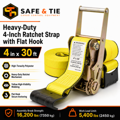 4-Inch x 30 ft Ratchet Strap with Flat Hook