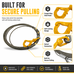 3/8-Inch x 50 ft Winch Line with Self-Locking Hook