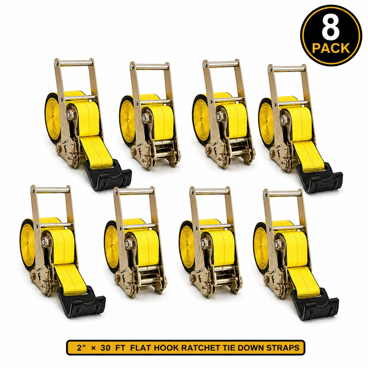 8 Pack 4" x 30' Ratchet Strap with Flat Hook