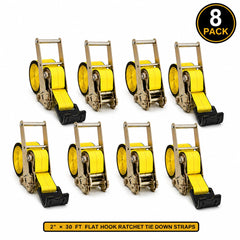 8 Pack 4" x 30' Ratchet Strap with Flat Hook