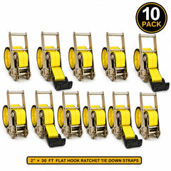 10 Pack 4" x 30' Ratchet Strap with Flat Hook