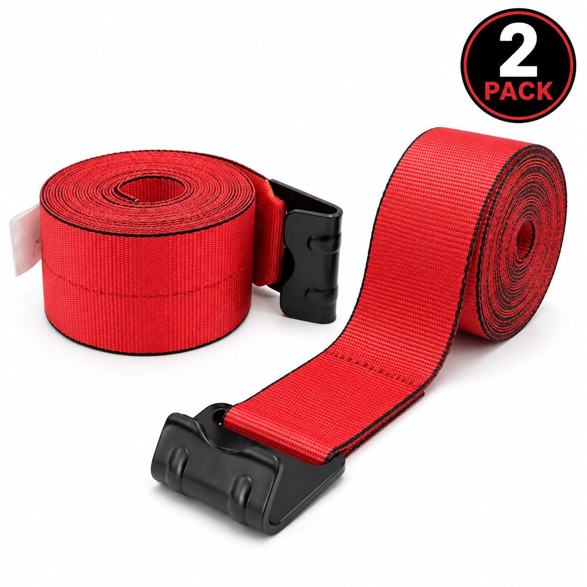 2 Pack 4" x 30' Premium Strap with Flat Hooks (Red) – 5,400 LBS WLL