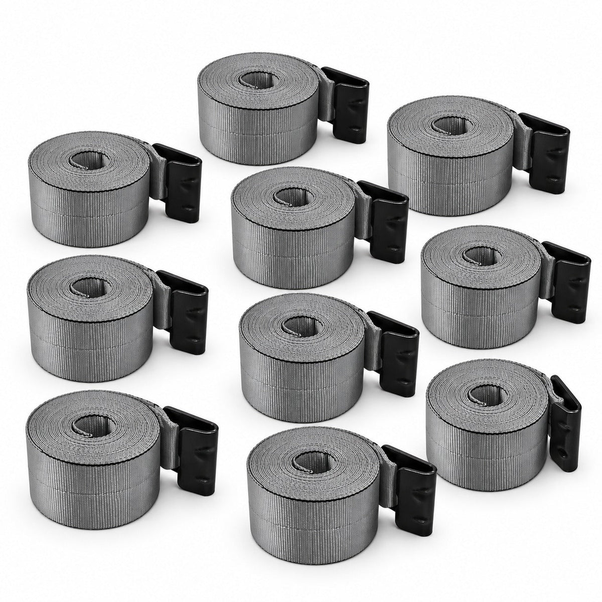 10 Pack 4" x 30' Premium Strap with Flat Hooks (Grey) – 5,400 LBS WLL