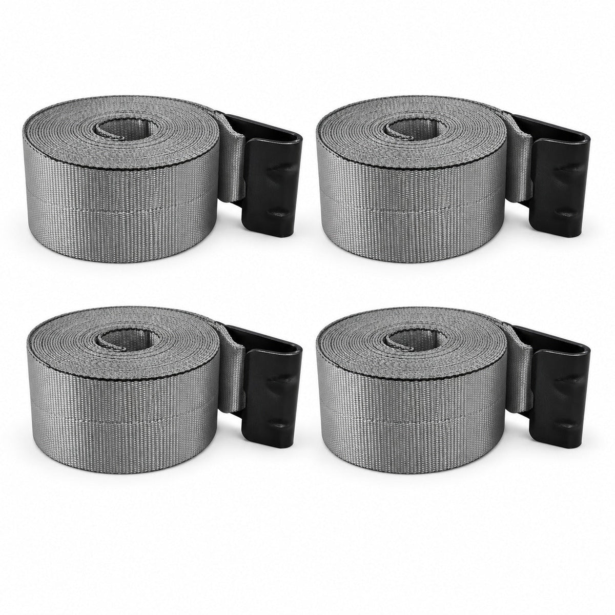 4 Pack 4" x 30' Premium Strap with Flat Hooks (Grey) – 5,400 LBS WLL