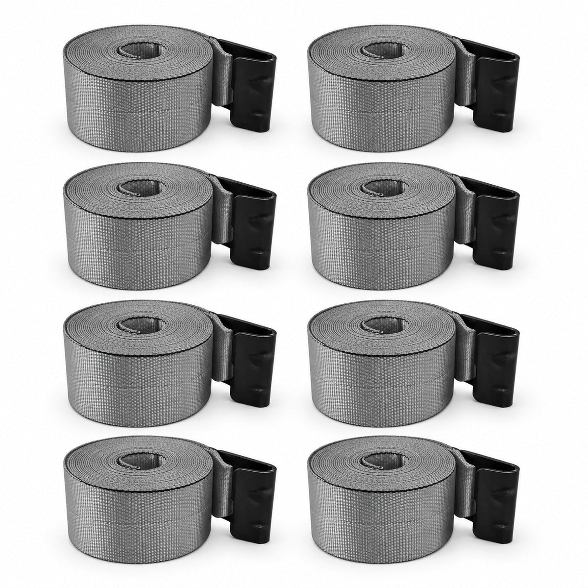8 Pack 4" x 30' Premium Strap with Flat Hooks (Grey) – 5,400 LBS WLL