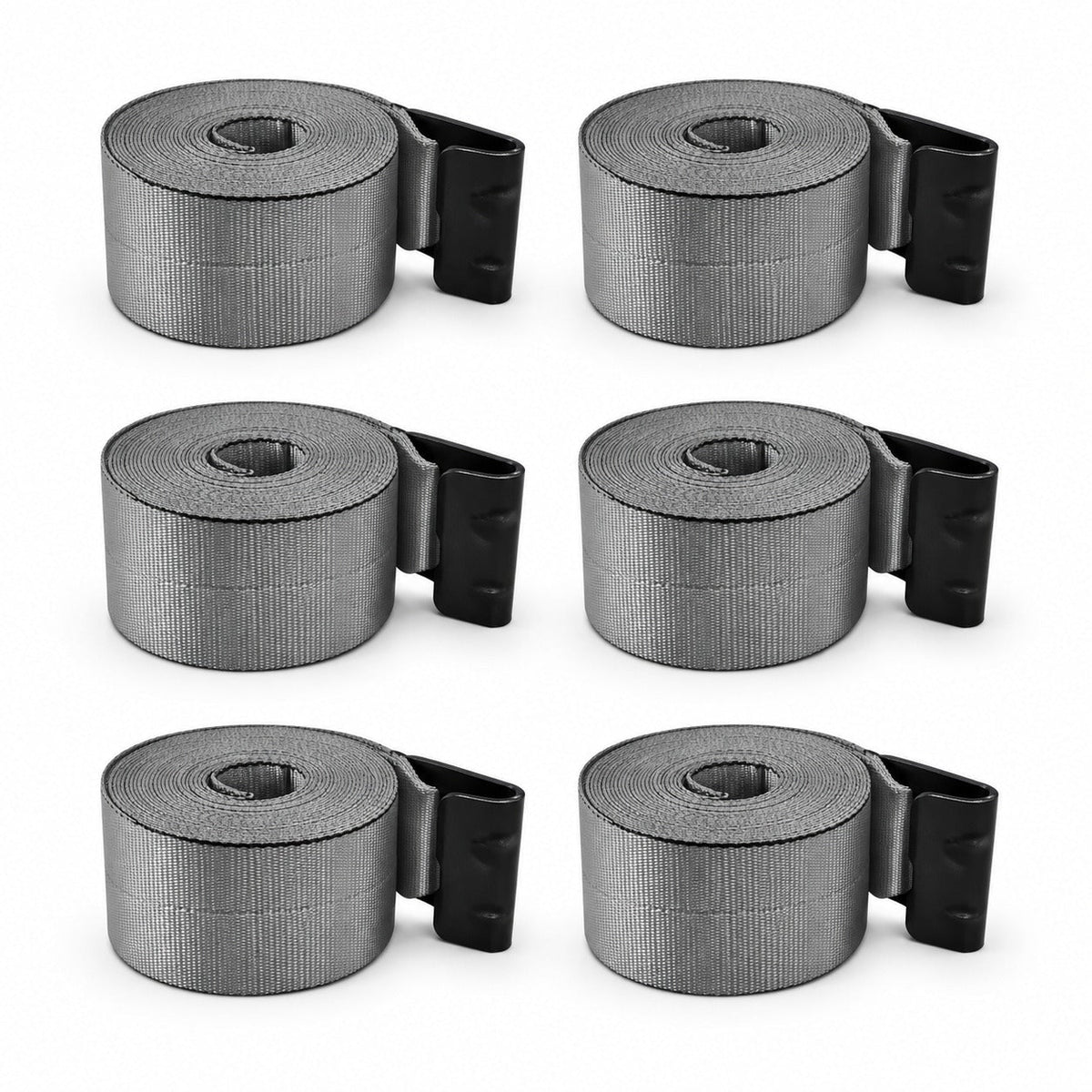 6 Pack 4" x 30' Premium Strap with Flat Hooks (Grey) – 5,400 LBS WLL