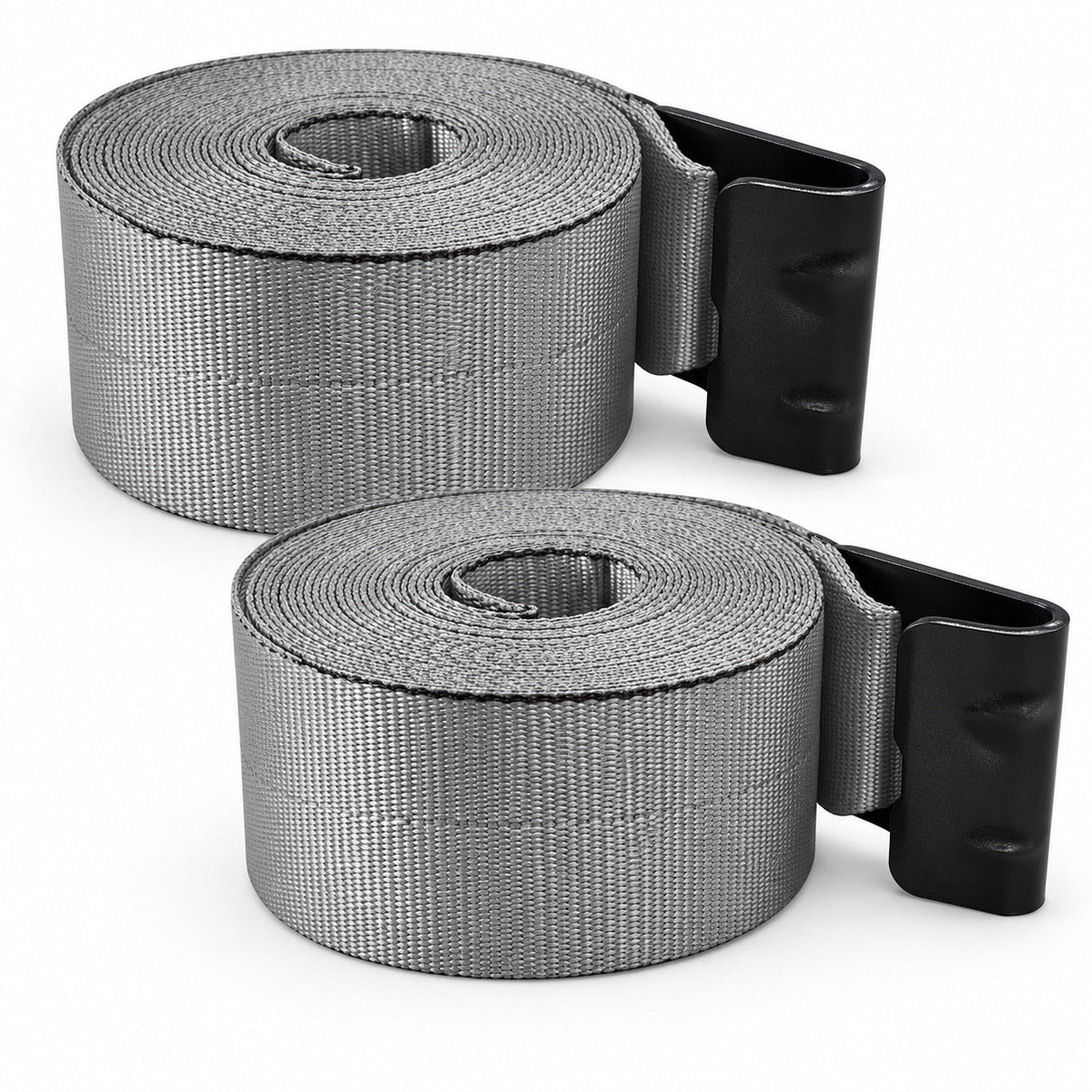 2 Pack 4" x 30' Premium Strap with Flat Hooks (Grey) – 5,400 LBS WLL
