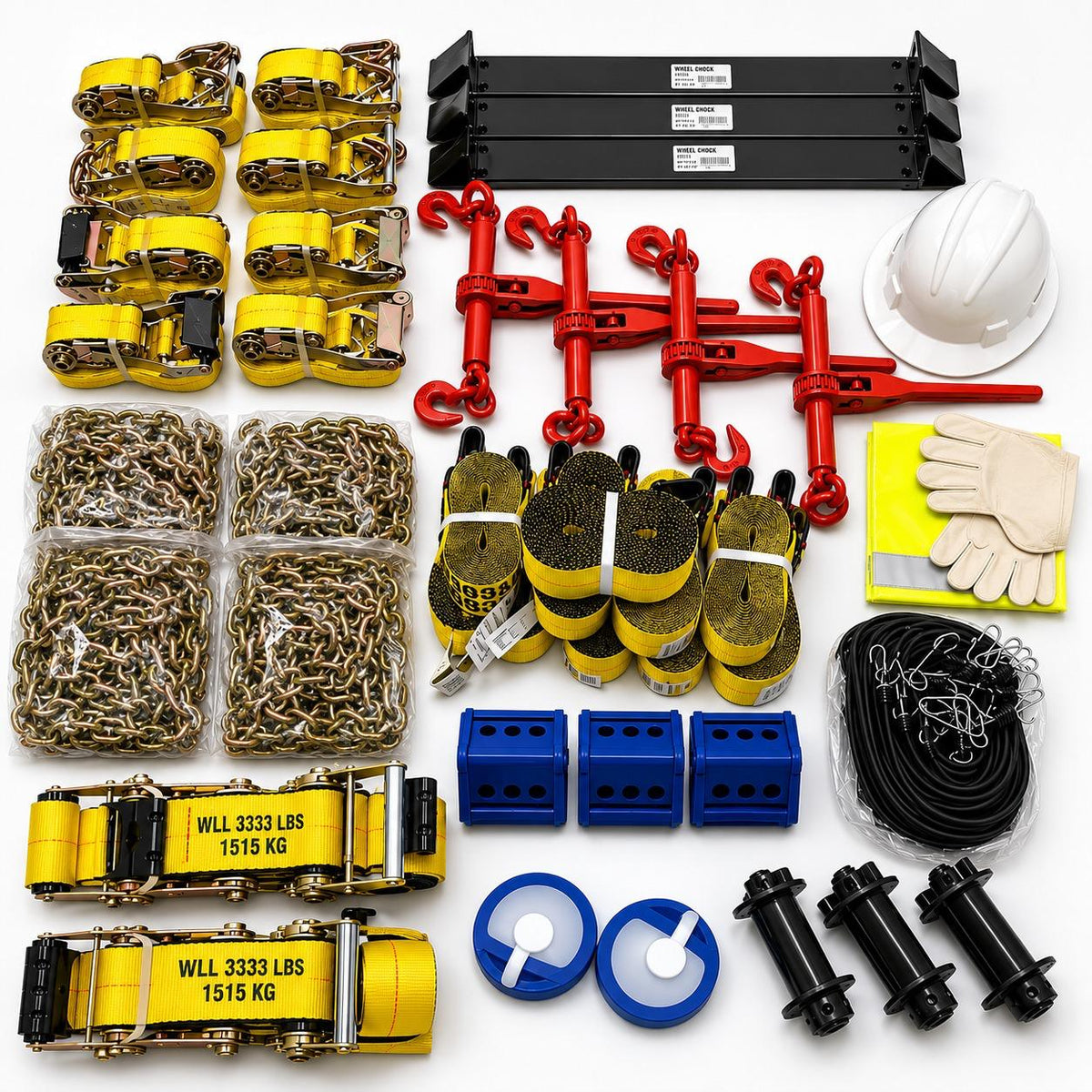 Complete Flatbed Cargo Control Bundle Kit — Straps, Chains, Binders & Safety Gear