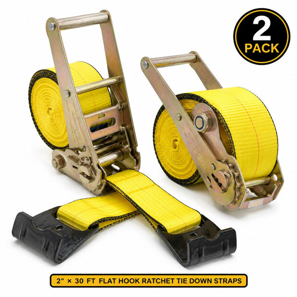 2 Pack 4" x 30' Ratchet Strap with Flat Hook