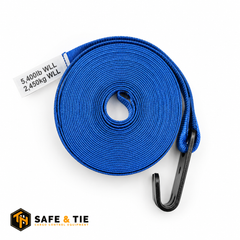 4-Inch x 30 ft Premium Strap with Flat Hooks (Blue) - 5,400 LBS WLL