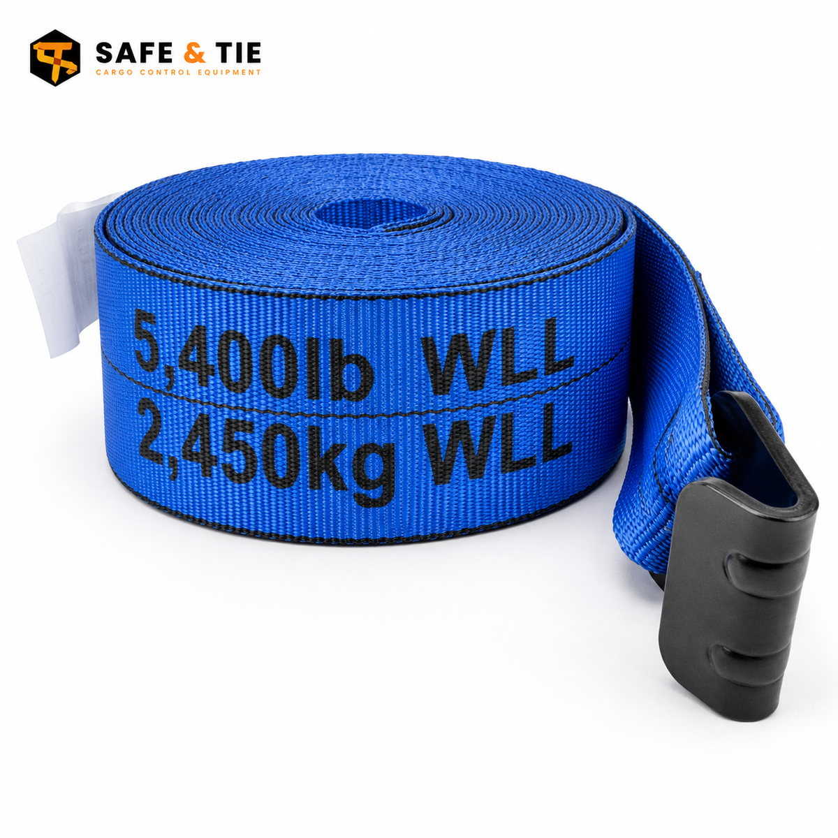 4-Inch x 30 ft Premium Strap with Flat Hooks (Blue) - 5,400 LBS WLL