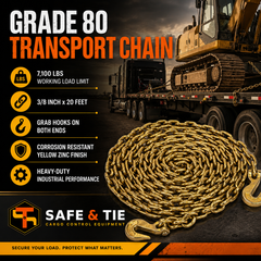 3/8-Inch x 20 ft G80 Transport Binder Chain with Grab Hooks - 7,100 LBS WLL